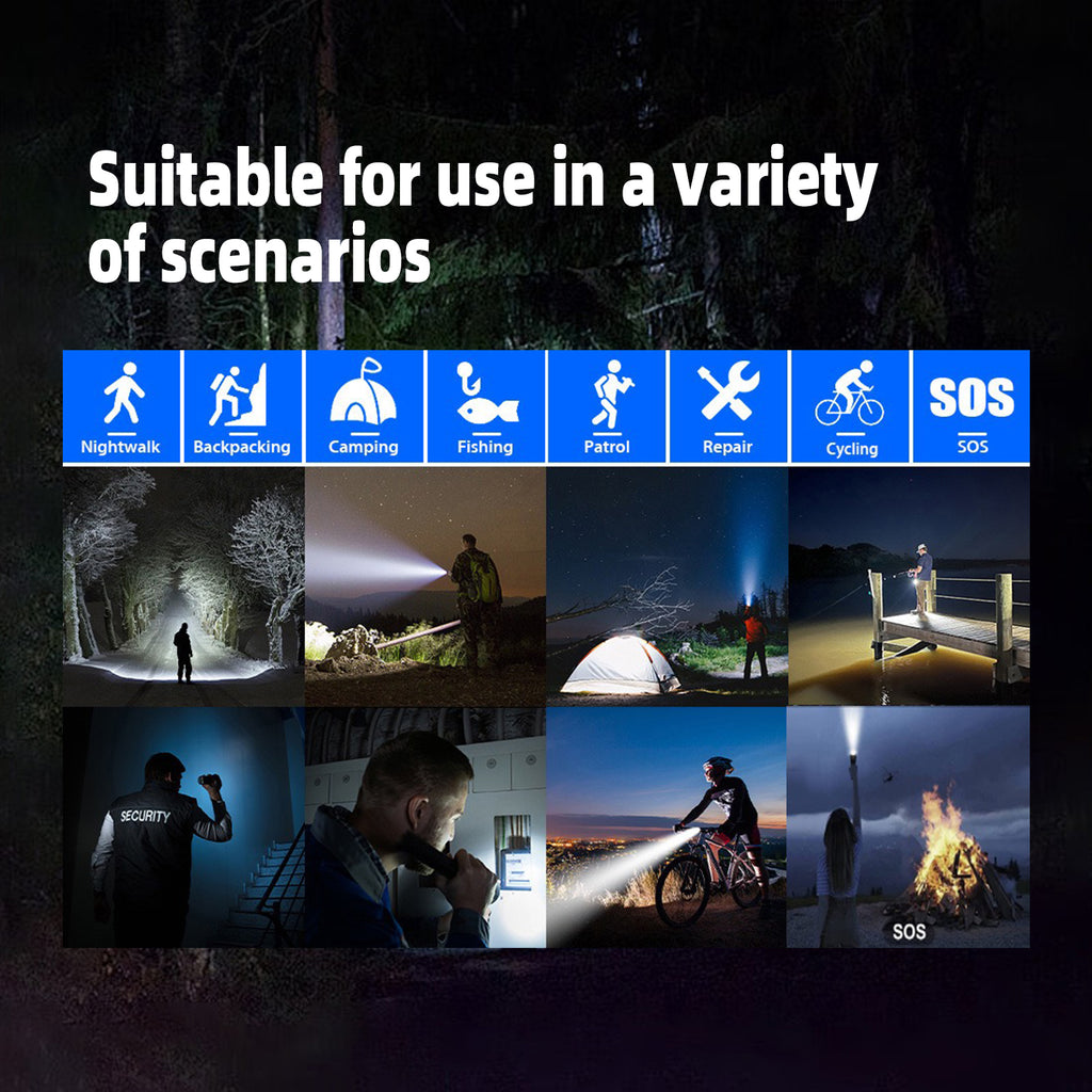 LIBRELUNE Lampe Torche LED Ultra Puissante 500000 Lumens Rechargeable USB-Torche Tactique 1500m de Portée,IP67 Étanche,5 Modes Pour Camping, Randonnée, Survie, Urgence [Classe énergétique A+++]